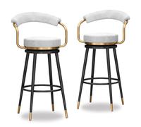 Set of 2 Velvet Swivel Bar Stools, Counter Height Kitchen Island Chairs with Hollow Back, Upholstered Seat, Metal Legs