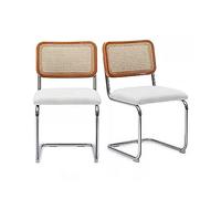 Set of 2 Velvet Upholstered Rattan Dining Chairs Woven Backrest with Metal Legs Modern Dinner Chairs for Dining Room and Living Room Decor