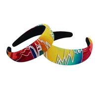 Set of 2 Velvet Wide Headbands for Women, Colorful Heart Beat Pattern Accessories Padded Head Bands Beauty Hairbands Girls Thick Hair Bands