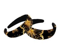 Set of 2 Velvet Wide Headbands for Women, Flying Butterfly Golden Pattern Accessories Padded Head Bands Beauty Hairbands Girls Thick Hair Bands