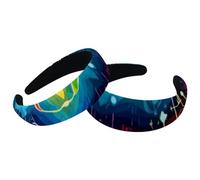 Set of 2 Velvet Wide Headbands for Women, Heart Beat Colorful Pattern Accessories Padded Head Bands Beauty Hairbands Girls Thick Hair Bands