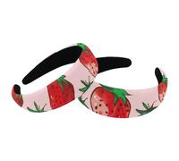 Set of 2 Velvet Wide Headbands for Women, Pink Strawberries Pattern Accessories Padded Head Bands Beauty Hairbands Girls Thick Hair Bands