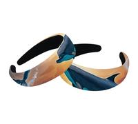 Set of 2 Velvet Wide Headbands for Women, Sea Dolphins Jumping Accessories Padded Head Bands Beauty Hairbands Girls Thick Hair Bands