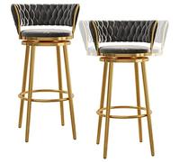 Set of 2,Velvet Woven ° Swivel Counter Height Stools, Gold Frame High Barstools with Backs, Tall Chairs for Pub Cafe Bar (Gray,75cm)