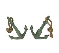 Set of 2 Verdigris Green Finish Cast Iron Boat Anchor Decorative Bookends - Nautical Sculptures for Stylish Home Decor - 4.75 Inches High - Seafaring Elegance