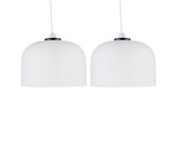 Set of 2 Frosted Glass with Black Detail Ceiling Lightshades, Easy Fit Pendant Shades, Height 16cm, Diameter 24cm