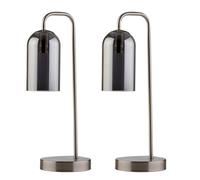 Set of 2 Victoria - Satin Nickel Touch Lamps with Smoke Glass Shades First Choice Lighting Silver One Size