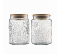 Set of 2 Vintage Glass Jars, 700 ml Candy Jars with Lids, Sugar Container Mason Jars for Home Kitchen Pantry, Cute Jar (Daisy & Sunflower)
