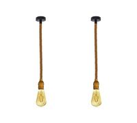Set of 2 Vintage Hemp Rope Ceiling Pendant Lights Twisted Braided Flex with E27 Lamp Holder Rustic Hanging Light, Industrial, Farmhouse, Boho, Kitchen, Living Room, Bedroom, Café, Bar