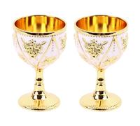 Set of 2 Vintage Metal Wine Glasses with Embossed Floral Designs On Stemmed Glasses Decorated in Silver White and Blue Suitable for Red Wine Coffee Or Tea Craftsmanship Party (Gold White)