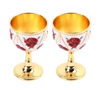 Set Of 2 Vintage Metal Wine Glasses With Embossed Floral Designs On Stemmed Glasses Decorated In Silver White And Blue Suitable For Red Wine Coffee Or Tea Craftsmanship Party (Golden White Red Flower)