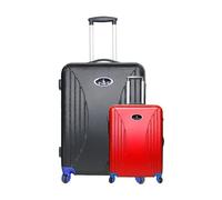 (Set of 2) Vivien Kondor Travel Smart [Small + Large] Luggage Suitcase ABS Hard Shell Trolley with TSA Lock and Weight Scale (Red + Black)