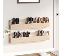 Set of 2 Wall Mounted Shoe Racks 2-Piece Solid Pine Wood Storage - 110x9x23cm