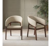 Set of 2 Walnut & Beige Upholstered Curved Dining Chairs - Owen