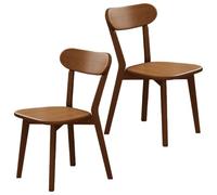 Set of 2 Walnut Solid Wood Dining Chairs Armless Curved Back Kitchen Side Chairs Cozy Farmhouse Style for Dining Room Living Room & Office Decor