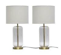 Set of 2 Walpole - Fluted Glass Brass Table Lamps with Ivory Shade