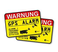 Set of 2 Warning Stickers GPS Alarm Tracking System I 6 x 4 cm Inside Adhesive I Warning GPS Alarm Secured Motorhome Caravan I hin_438