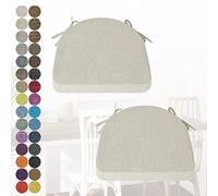 Set of 2 Washable Beige Non-Slip Chair Cushions with Straps, Semi-Circular Seat Pads for Dining Room, Kitchen, Home Office - 40x38x3 cm, Zipper Design for Easy Cleaning