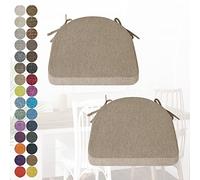 Set of 2 Washable Beige Non-Slip Chair Cushions with Straps, Semi-Circular Seat Pads for Dining Room, Kitchen, Home Office - 40x38x3 cm with Zipper Design for Easy Cleaning