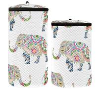 Set of 2 Washing Machine Bags for Sneakers, Shoe Washing Bag, Washing Machine Bag, Colorful Indian Elephant Decorated with Mandala Floral Ornament, multi-coloured, 1 size, modern