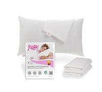 Set of 2 Waterproof Cotton Pillow Protectors with Hidden Zipper. Breathable Pillow Protector, Moisture Protection, Elastic, White (40 x 60 cm)