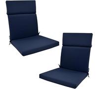 Set of 2 Waterproof High Back Garden Chair Cushions with Ties - Indoor/Outdoor Seat Pads for Patio, Loungers, Recliners & Rocking Chairs (Navy Blue, 45 ×107 × 5cm)