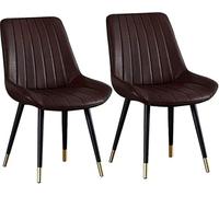 Set of 2 Waterproof PU Leather Dining Chairs for Kitchen & Dining Room Modern Metal Legs Stylish Brown & Black Side Chairs for Home Office & Restaurant
