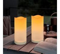 Set of 2 Waterproof Solar Flickering Candles - 6" Flameless LED Candles with Moving Wick, Automatic Dusk-to-Dawn Lighting for Outdoor & Indoor Use
