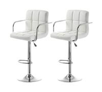 Set of 2 White Adjustable Swivel Bar Stools Modern Upholstered Counter Height Chairs with Thick Leather Cushions & Metal Arms for Kitchen Island Bistro Pub