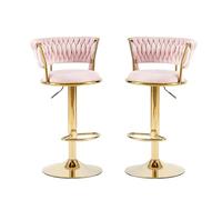 Set of 2 White Bar Stools, 360° Swivel Modern Bar Stool Design, With Backrest and Footrest, Comfortable Stools for Kitchen, Living Room, And Bar, Easy Assembly Bar Chair,Pink,Set of 2