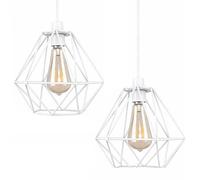 2 Pack White Cage Metal Basket Ceiling Light Shade, Ceiling Fitting Light & Industrial Style Ring Light for Indoor Pendant Light Shade with lamp Shade Reducer Ring (2 Pack White)
