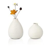 Set of 2 White Ceramic Vase for Flower, 12CM + 16CM Decorative Vases Boho Pottery Floral Vase for Pampas Grass Dried Flowers Arrangement Home Office Decor Living Room Mantel Table Ornament