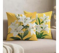 Set of 2 White Cushion Covers 35 x 35, Velvet Decorative Throw Pillow Covers for Sofa Couch, Home Decoration Scatter Cushions with Double Sided Print & Invisible Zipper, Mum Gifts,Lily, #b1809s