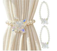 Set of 2 White Faux Pearl & Iridescent Crystal Flower Curtain Tiebacks - Luxurious Elegant Holdbacks for Bedroom Living Room
