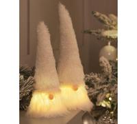 Set of 2 White Light Up Christmas Gonks - Festive Xmas Scandi Faceless Fluffy Bearded Gonk Gnome Dwarf Elf Figurine Soft Plush Novelty Home Decoration with LED Lit Face - H22 & 18cm Tall