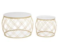Set of 2 White Marble Top Side Tables with Gold Frame, Round Tempered Marble Tops on Gold Iron Bases Premier Housewares Gold One Size