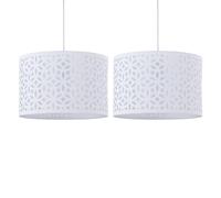Set of 2 White Pendant Shades, Easy Fit Ceiling Lightshades, Modern Cut Out Design, Diameter 25cm