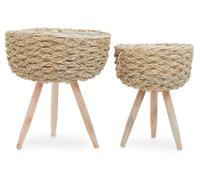 Set of 2 White Planters, Woven White Pots With Wooden Legs, White Plant Containers With Inner Lining Premier Housewares Natural One Size