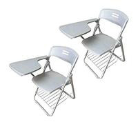 Set of 2 White Plastic Folding Chairs with Writing Tablet Durable Steel Frame Ideal for Training Conferences Business Meetings & Learning Environments