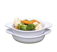 Set of 2 White Ribbed Oval Roasting Dishes 21cm Ceramic Pie Veg Oven Roasters