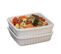 Set of 2 White Square Roasting Dishes Ceramic Small 16cm Oven Baking Tray Serving Pan Bowl