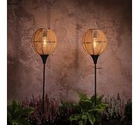 Set of 2 Wicker Effect Solar Stake Lights