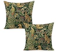 Set Of 2 William Green Forest Animals Peacocks Fox Hare Morris Throw Pillow Covers 18x18 Inch Aesthetic Pillow For Bedroom Decorative Pillowcase Home Decor Living Room Cushion Case For Bed Sofa Couch