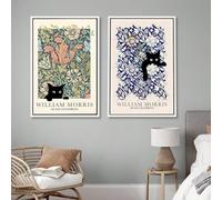 Set of 2 William Morris Prints cat, William Morris Exhibition Print, William Morris Poster, Vintage Wall Art, Textiles Art,black cat Art canvas (40 * 60,50 * 70 (30 * 40)