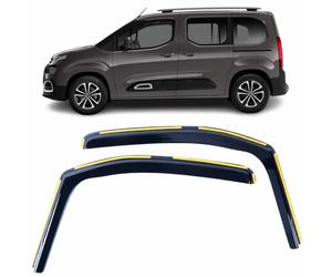 Set Of 2 Wind Deflectors For CITROEN BERLINGO, PEUGEOT PARTNER/RIFTER, VAUXHALL COMBO, COMBO LIFE, Toyota Proace City 2018 to 2026 In-Channel Acrylic Side Window Visors-Smoke Tinted Rain Guards.