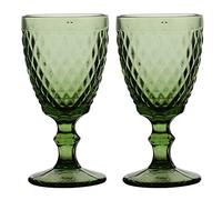 Set of 2 Wine Glasses Green Embossed Diamond 270ml Goblets (CB99)
