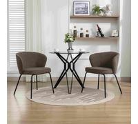 Set of 2 Wingback Boucle Chair with 4 Black Legs, Lounge Chair with Sponge Filling, for Dining Table, 62x63.5x75 cm, Brown Aosom UK
