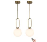 Set of 2 Wireless Pendant Lights, USB Rechargeable, Modern Gold Globe Hanging Fixtures with Remote Timer for Bedroom, Kitchen Island, Dining Room Lighting