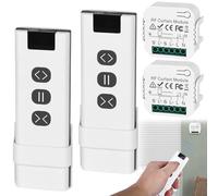 Set of 2 Wireless Roller Shutter Control Retrofit Set: Roller Shutter Switch, Smart Relay Module Switch Set, Blinds Switch with RF Remote Control for Electric Shutters, Awning Timer Switch