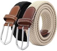 Set of 2 Womens Belt Casual Braided Elastic Fabric Woven Stretch Elasticated Belts